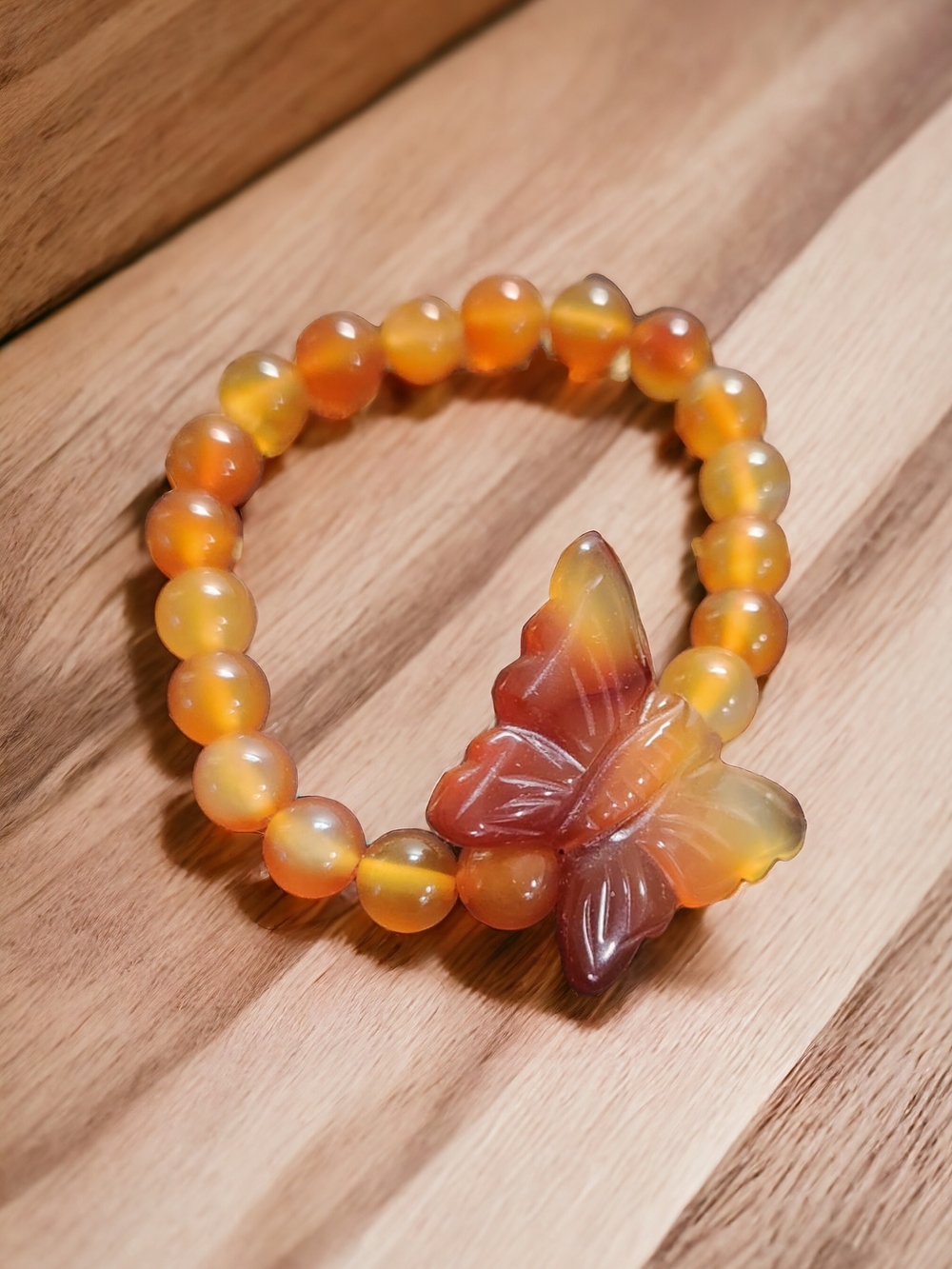 Carnelian Butterfly Beaded Bracelet in Amber Orange